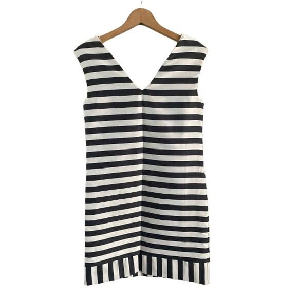 NWT Italian Sleeveless‎ Retro Mini Dress Black White Striped V Neck Mod Style XS - Picture 3 of 9